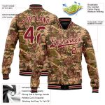 Custom Name and Number Camo Crimson City Bomber Varsity Jacket - 3D Pattern Military Badge Full-Snap Design Salute to Service