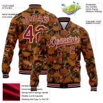 Personalized Camo Crimson City 3D Bomber Varsity Letterman Jacket, Custom Name & Number, Salute to Service, Cream-Black Camouflage