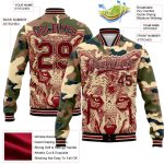 Custom Name Number Jacket - Personalized Salute To Service Bomber Varsity Letterman in Camo Crimson Black Wolf 3D Pattern Design