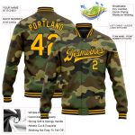 Personalized Camo Jacket Gold-Black Bomber Varsity Letterman Salute to Service Full-Snap Personalized Camo Gold-Black Bomber