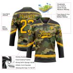 Personalized Camo Jersey Salute to Service Gold-Black Lace Neck Hockey Jersey Personalized Camo Gold-Black Salute To Service