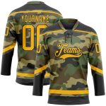 Personalized Camo Jersey Salute to Service Gold-Black Lace Neck Hockey Jersey Personalized Camo Gold-Black Salute To Service