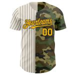 Custom Camo Gold Cream-Black Pinstripe Baseball Jersey for Salute to Service Personalized Camo Gold Cream-Black Pinstripe