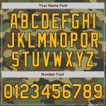 Custom Camo Bomber Jacket with Name & Number - Gold Navy Varsity Letterman Salute to Service Full-Snap Personalized Camo