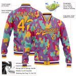 Personalized Gold-Purple Camo 3D Bomber Varsity Letterman Jacket - Salute To Service Personalized Camo Gold-Purple Fluorescent
