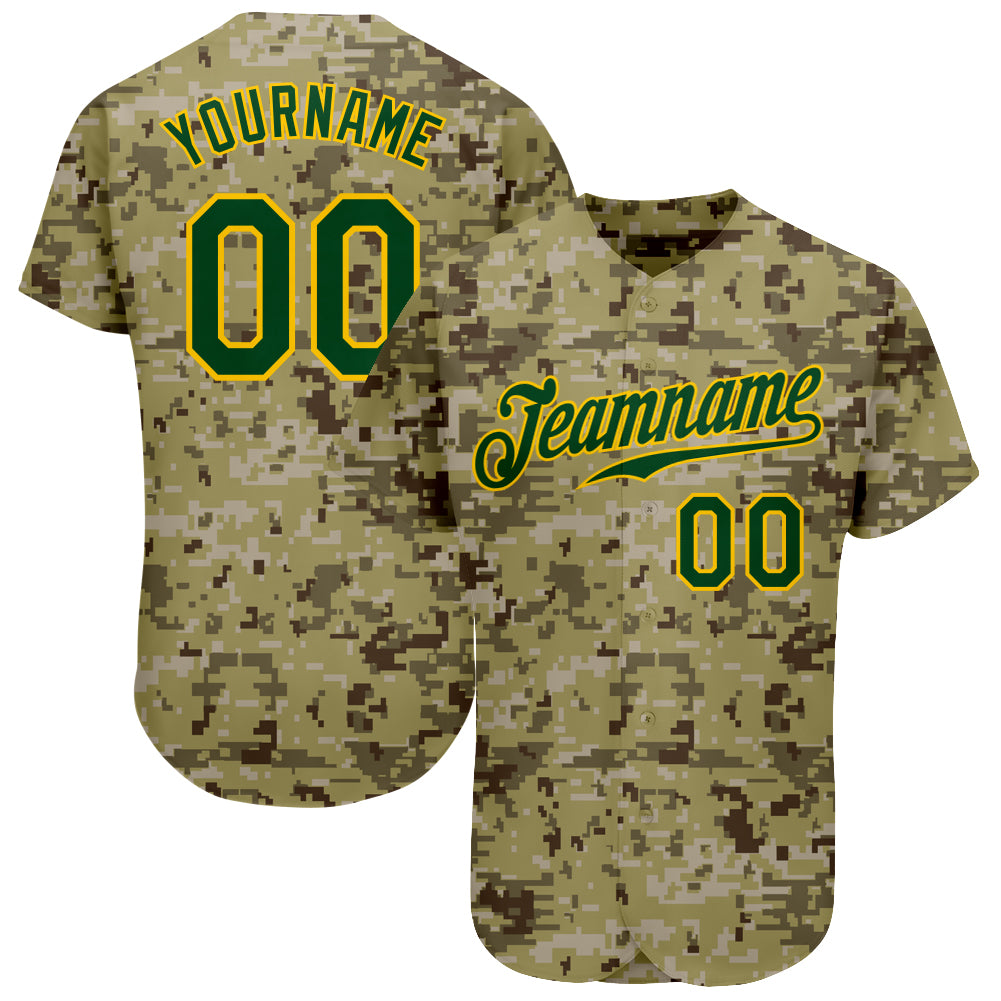 Personalized Camo Green-Gold Authentic Salute to Service Jersey - Baseball Jersey Personalized Camo Green-Gold Authentic