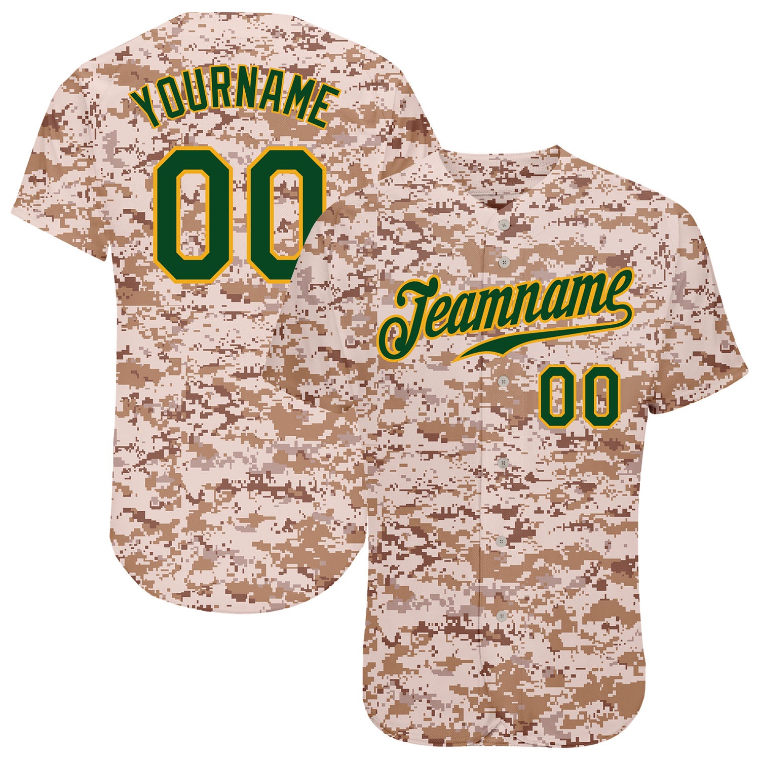 Personalized Authentic Salute To Service Camo Green-Gold Baseball Jersey Custom Name & Number Personalized Camo Green-Gold