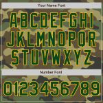 Personalized Camo Jacket for Men, Green-Gold Bomber Full-Snap Varsity Letterman Salute to Service Personalized Camo Green-Gold