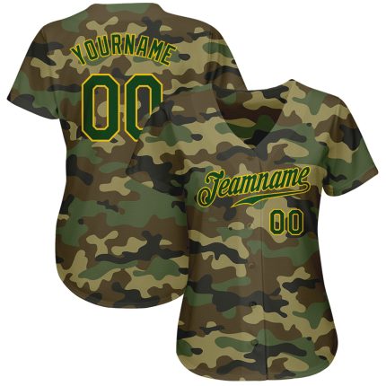 Camo Green Gold Personalized Salute to Service Jersey for Men Basebal Personalized Camo Green-Gold Salute To Service Baseball