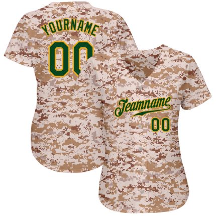 Personalized Camo Baseball Jersey - Green Gold Salute To Service Design Personalized Camo Green-Gold Salute To Service Baseball