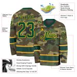 Custom Name Number Salute to Service Camo Green Gold Hockey Jersey - Personalized Team Jersey Personalized Camo Green-Gold