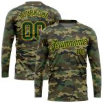 Custom Long Sleeve Performance T-Shirt with Personalized Camo Green-Gold Design, Salute to Service, Name & Number Personalized