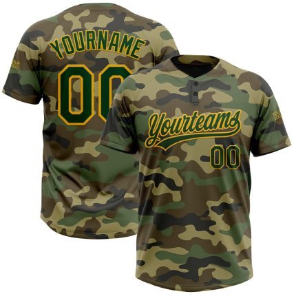 Camo Green Gold Personalized Salute To Service Unisex Softball Jersey - Two-Button Design Personalized Camo Green-Gold Salute