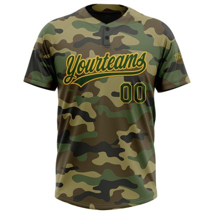 Camo Green Gold Personalized Salute To Service Unisex Softball Jersey - Two-Button Design Personalized Camo Green-Gold Salute