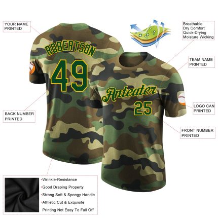 Custom Name and Number Performance T-Shirt - Camo Green-Yellow Salute to Service Design Personalized Camo Green-Yellow Performance