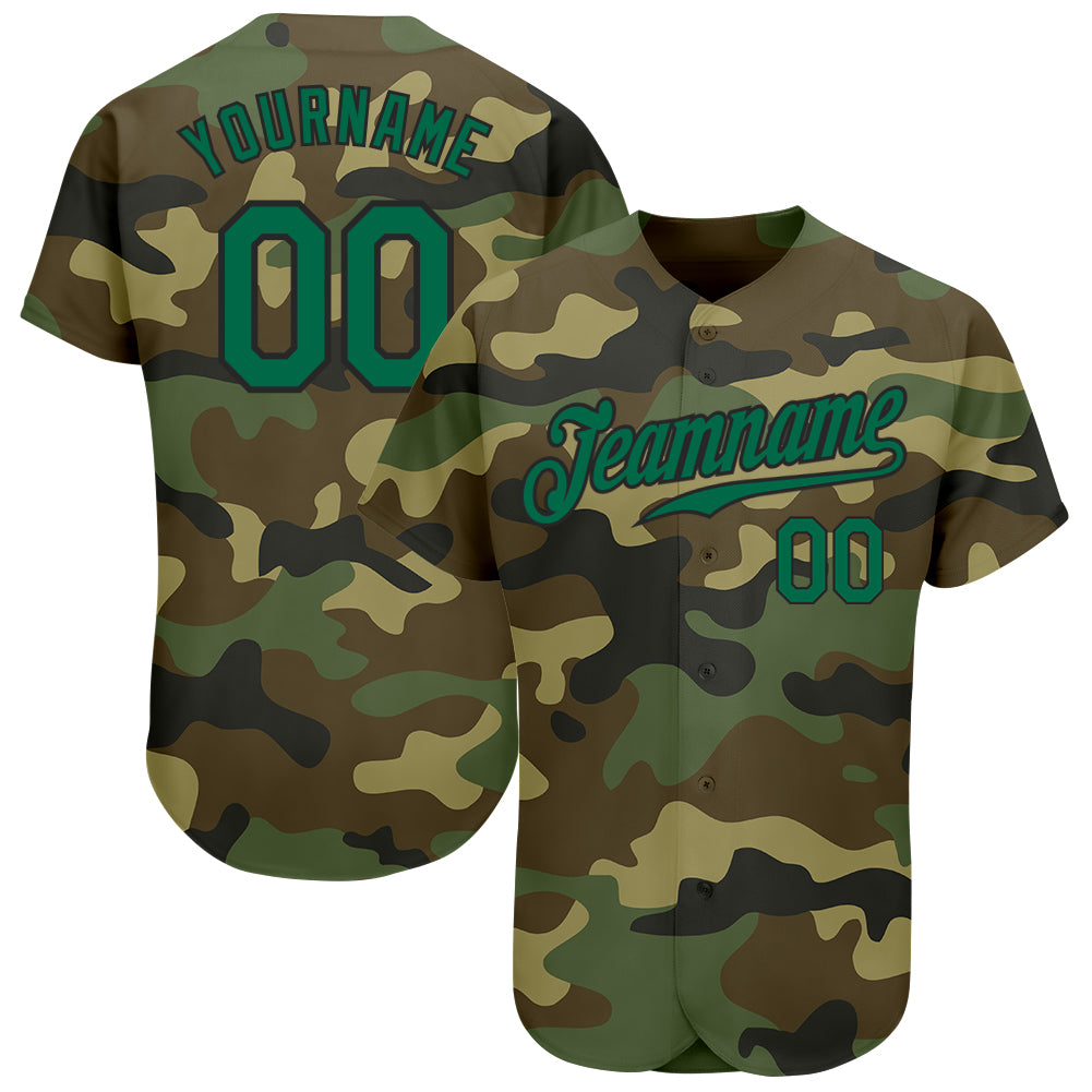 Custom Camo Baseball Jersey with Personalized Name and Number, Kelly Green-Black Authentic Salute to Service Design Personalized