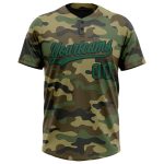 Custom Name & Number Unisex Softball Jersey - Personalized Camo Kelly Green-Black Salute to Service, Two-Button Design Personalized