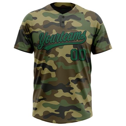 Custom Name & Number Unisex Softball Jersey - Personalized Camo Kelly Green-Black Salute to Service, Two-Button Design Personalized