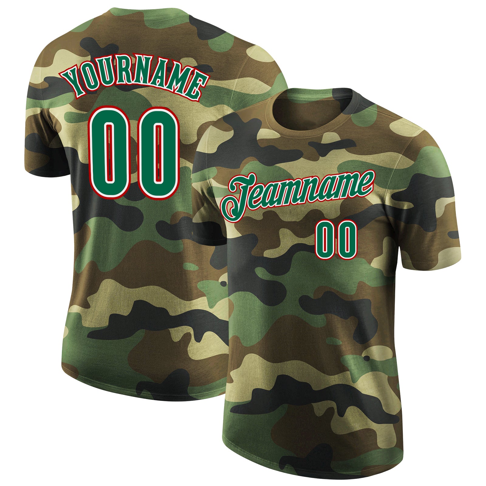 Personalized Camo T-Shirt - Kelly Green Red Performance Salute to Service Personalized Camo Kelly Green-Red Performance Salute