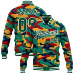 Personalized Fluorescent Camo Varsity Jacket - Green & White 3D Bomber Full-Snap Letterman - Salute To Service Personalized