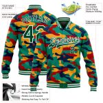 Personalized Fluorescent Camo Varsity Jacket - Green & White 3D Bomber Full-Snap Letterman - Salute To Service Personalized