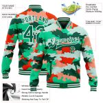 Personalized Camo Jacket Fluorescent Green-White 3D Bomber Full-Snap Varsity Letterman Salute To Service Personalized Camo
