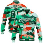 Customized Camo 3D Bomber Varsity Jacket with Name & Number - Kelly Green-White Fluorescent Letterman Salute to Service Personalized