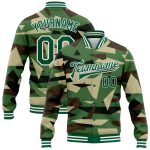 Personalized Camo Green and White 3D Bomber Varsity Jacket - Salute to Service Letterman Jacket Personalized Camo Kelly Green-White