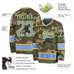 Personalized Camo Light Blue Gold Hockey Jersey - Salute to Service Style Personalized Camo Light Blue-Gold Salute To Service
