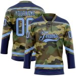 Personalized Camo Jersey Light Blue Navy Salute To Service Hockey Lace Neck Personalized Camo Light Blue-Navy Salute To Service