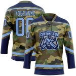 Personalized Camo Jersey Light Blue Navy Salute To Service Hockey Lace Neck Personalized Camo Light Blue-Navy Salute To Service