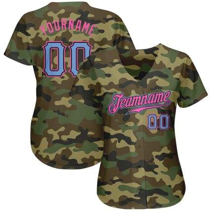 Personalized Camo Baseball Jersey Light Blue Pink Authentic Salute to Service Personalized Camo Light Blue-Pink Authentic