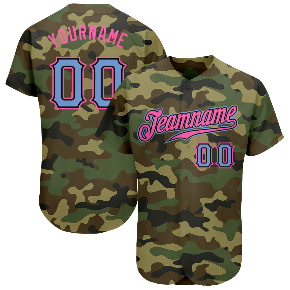 Personalized Camo Baseball Jersey Light Blue Pink Authentic Salute to Service Personalized Camo Light Blue-Pink Authentic