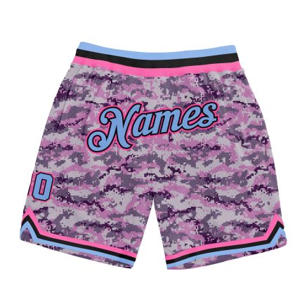 Custom Name and Number Personalized Camo Basketball Shorts in Light Blue-Pink | Authentic Salute To Service Personalized
