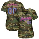 Light Blue Pink Camo Personalized Salute To Service Baseball Jersey 2 Personalized Camo Light Blue-Pink Salute To Service