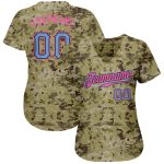 Personalized Camo Baseball Jersey in Light Blue-Pink, Salute to Service Design, Size 3 Personalized Camo Light Blue-Pink