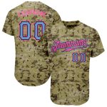 Personalized Camo Baseball Jersey in Light Blue-Pink, Salute to Service Design, Size 3 Personalized Camo Light Blue-Pink