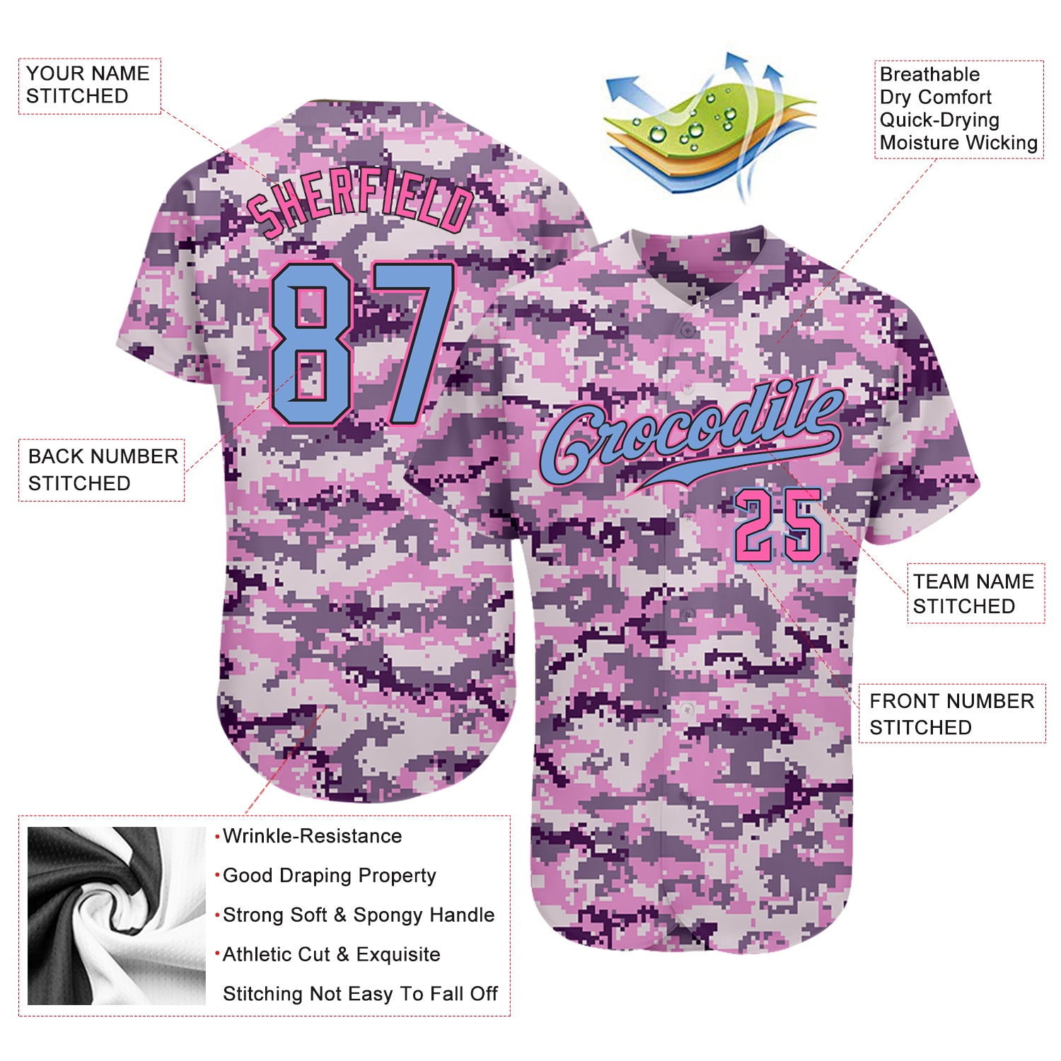 Personalized Camo Light Blue-Pink Salute To Service Baseball Jersey 4 Personalized Light Blue Pink Camo Salute to Service Baseball Jersey for Men Personalized Camo Light Blue-Pink Salute To Service - Image 3