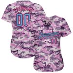 Personalized Light Blue Pink Camo Salute to Service Baseball Jersey for Men Personalized Camo Light Blue-Pink Salute To Service