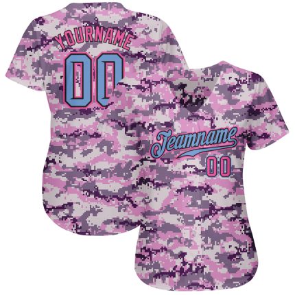 Personalized Light Blue Pink Camo Salute to Service Baseball Jersey for Men Personalized Camo Light Blue-Pink Salute To Service