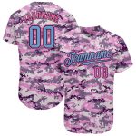 Personalized Light Blue Pink Camo Salute to Service Baseball Jersey for Men Personalized Camo Light Blue-Pink Salute To Service