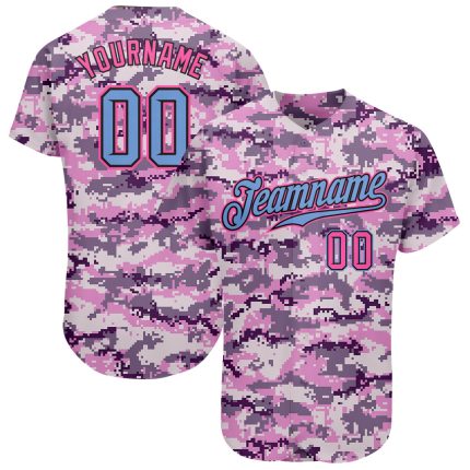 Personalized Light Blue Pink Camo Salute to Service Baseball Jersey for Men Personalized Camo Light Blue-Pink Salute To Service