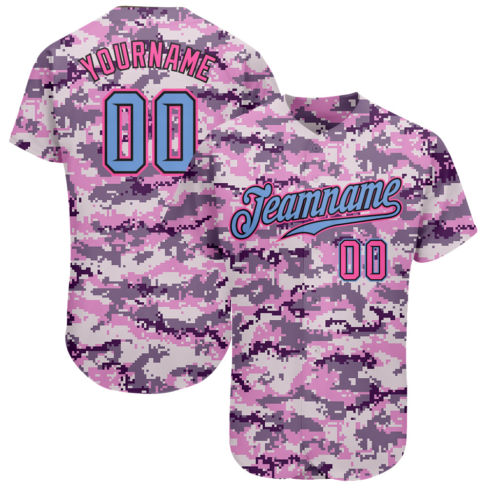 Personalized Light Blue Pink Camo Salute to Service Baseball Jersey for Men Personalized Camo Light Blue-Pink Salute To Service