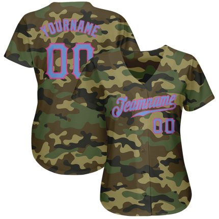 Personalized Camo Baseball Jersey in Light Blue and Pink - Salute to Service Design Personalized Camo Light Blue-Pink Salute