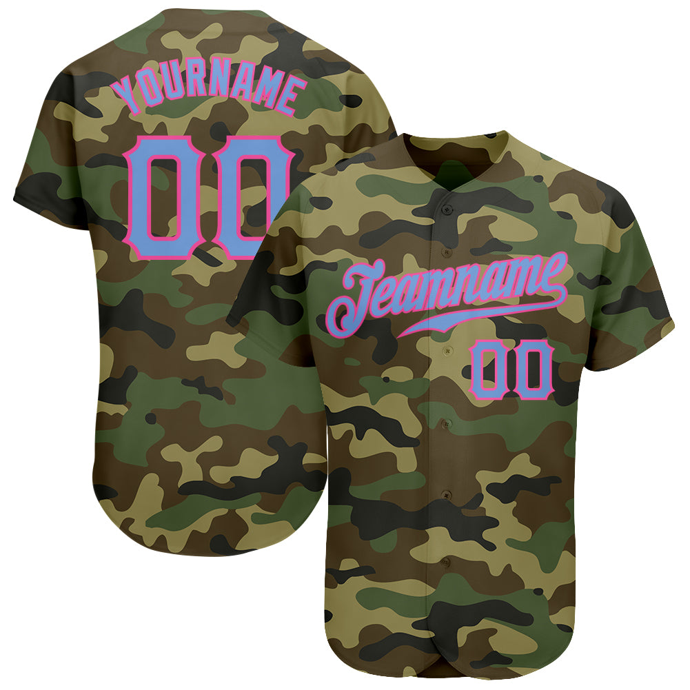 Personalized Camo Baseball Jersey in Light Blue and Pink - Salute to Service Design Personalized Camo Light Blue-Pink Salute