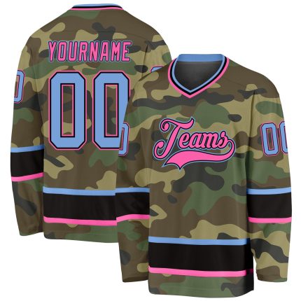 Personalized Salute To Service Hockey Jersey - Light Blue-Pink Camo Custom Name & Number Personalized Camo Light Blue-Pink