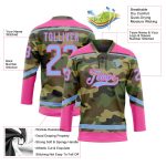 Custom Name Number Personalized Hockey Jersey Light Blue Pink Camo Salute to Service Lace Neck Team Personalized Camo Light