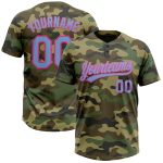 Personalized Light Blue Pink Camo Salute to Service Softball Jersey Unisex Two-Button Design Personalized Camo Light Blue-Pink