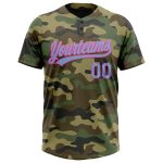 Personalized Light Blue Pink Camo Salute to Service Softball Jersey Unisex Two-Button Design Personalized Camo Light Blue-Pink