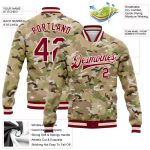 Custom Name Number Personalized Camo Jacket Maroon-Cream 3D Desert Bomber Varsity Letterman Salute to Service Personalized